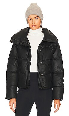 Alp N Rock Peak Puffer II Crop Jacket in Black Leather from Revolve.com | Revolve Clothing (Global)
