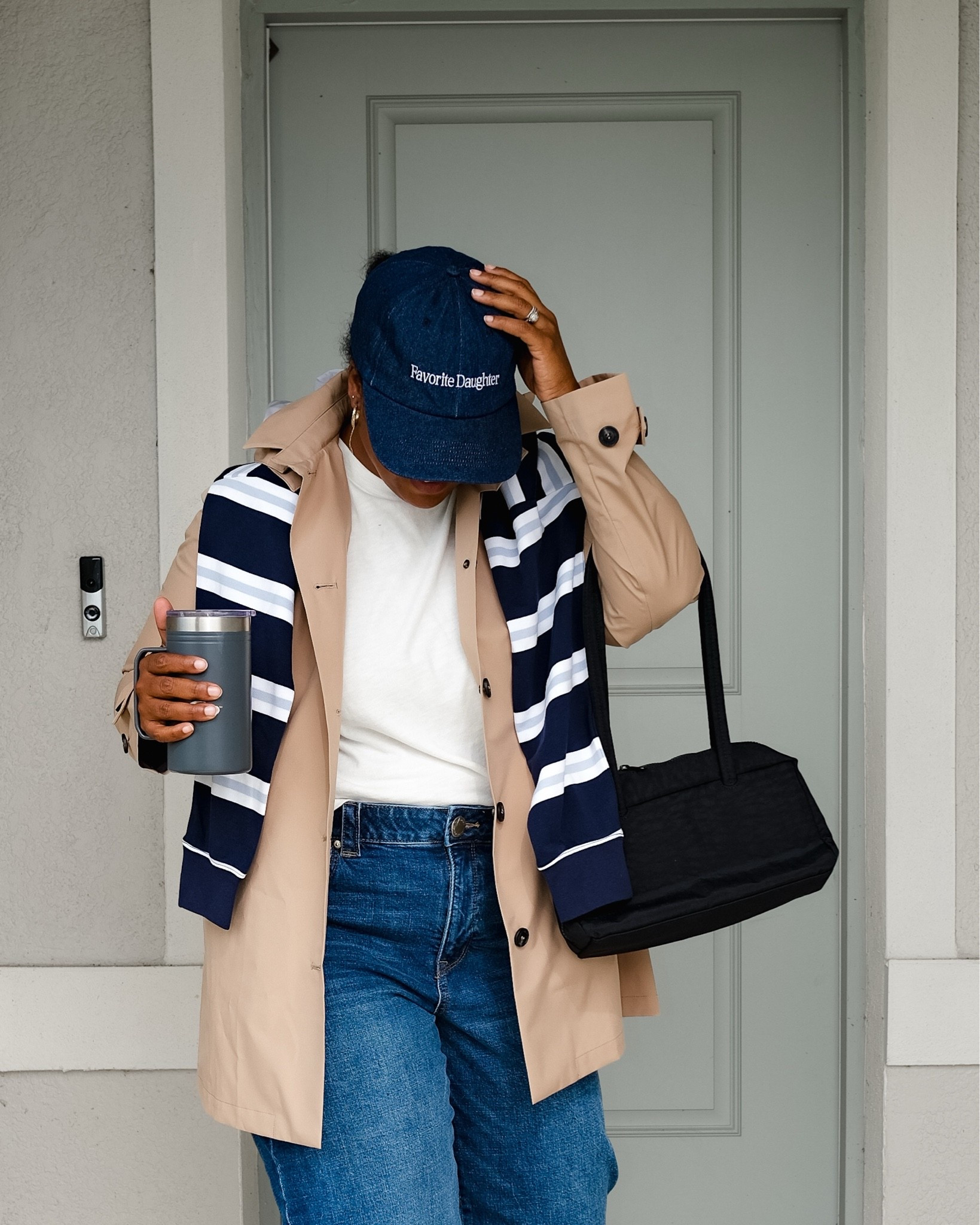 Favorite daughter cap
Trench 
Fall outfit for busy moms

#LTKmomlife #LTKootd