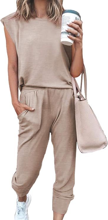 ROSKIKI Womens Active Two Pieces Outfit Casual Basic Loose Pants Set Tracksuit Jogger Set with Po... | Amazon (US)