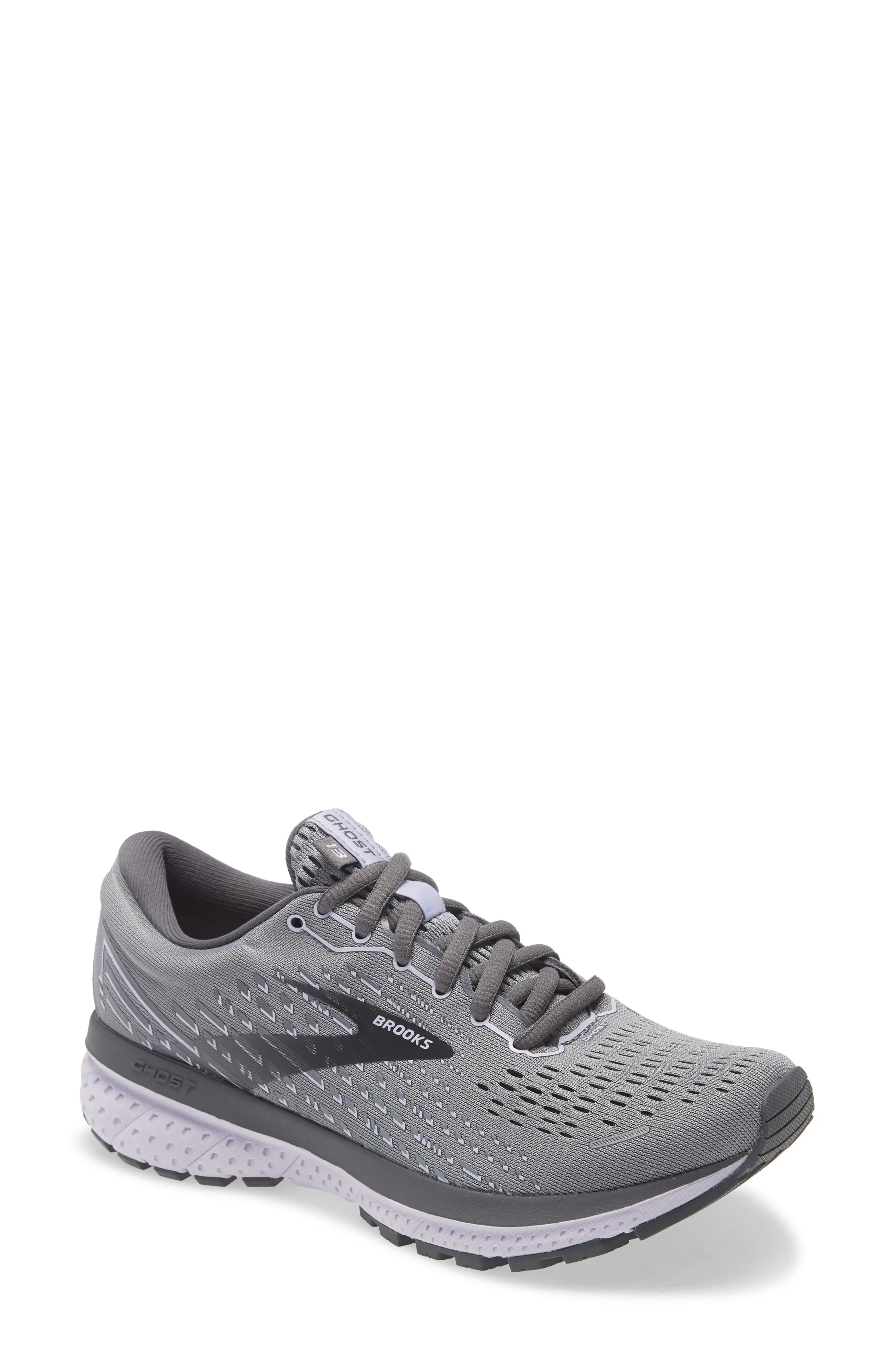 Brooks Ghost 13 Running Shoe, Size 8.5 in Grey/Blackened Pearl/Purple at Nordstrom | Nordstrom