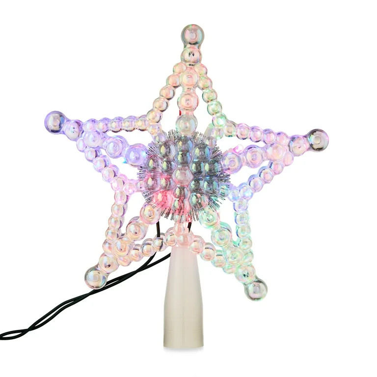 Iridescent Beaded Star LED Christmas Tree Topper, 7.5", by Holiday Time | Walmart (US)