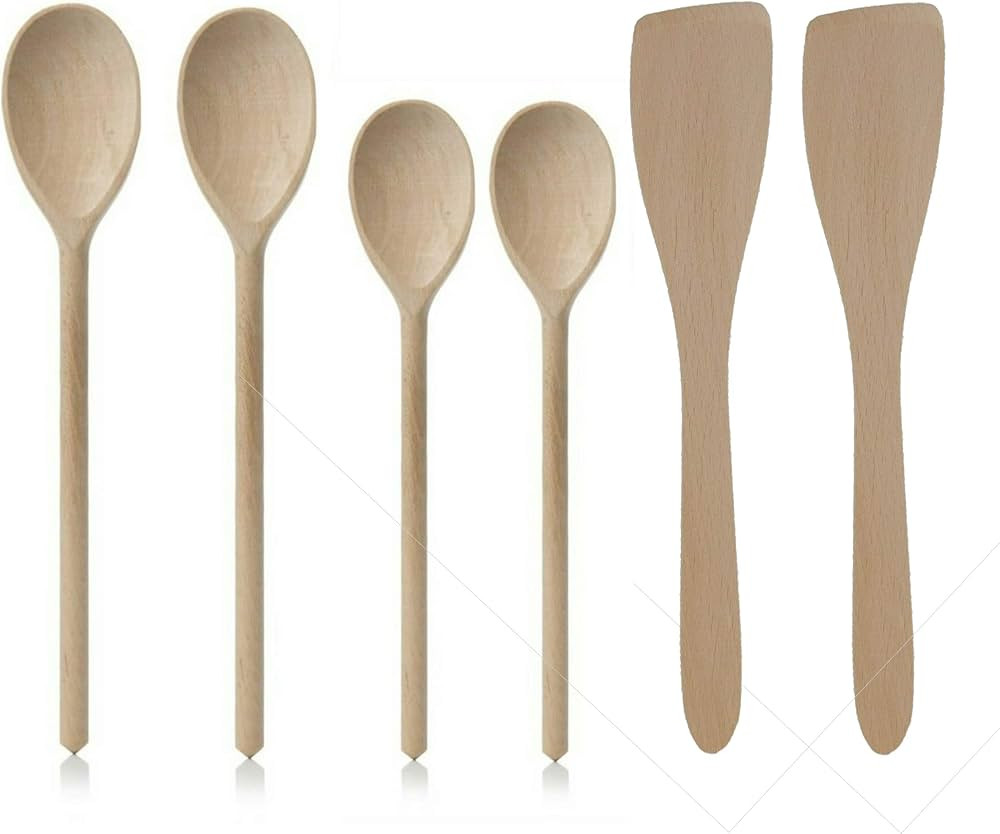 6 PC Set Wooden Spoons & SPATULAS 2 X 12" & 2 X 10" Spoons & 2 x 12" SPATULAS | Amazon (UK)