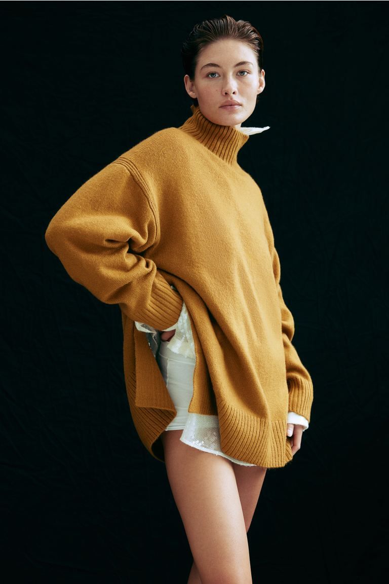 Oversized polo-neck jumper - Mustard yellow - Ladies | H&M GB | H&M (UK, MY, IN, SG, PH, TW, HK)