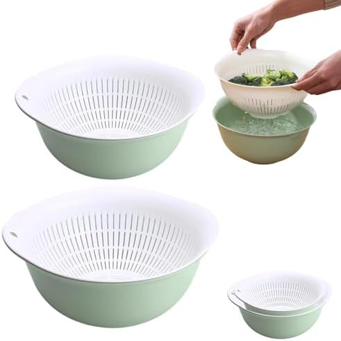Colander Bowl Set of 2, Nesting Large Capacity Plastic Food Strainer for Pasta, Vegetables and Fr... | Amazon (US)