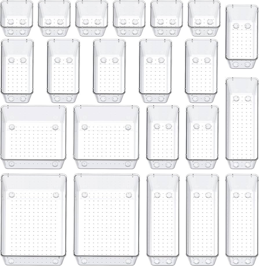 SMARTAKE 22-Piece Drawer Organizer with Non-Slip Silicone Pads, 5-Size Clear Desk Drawer Organize... | Amazon (US)