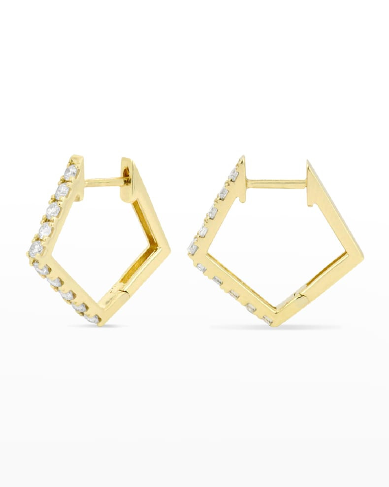 Stevie Wren 14k Yellow Gold Pave Pentagon Huggie Earrings | Neiman Marcus