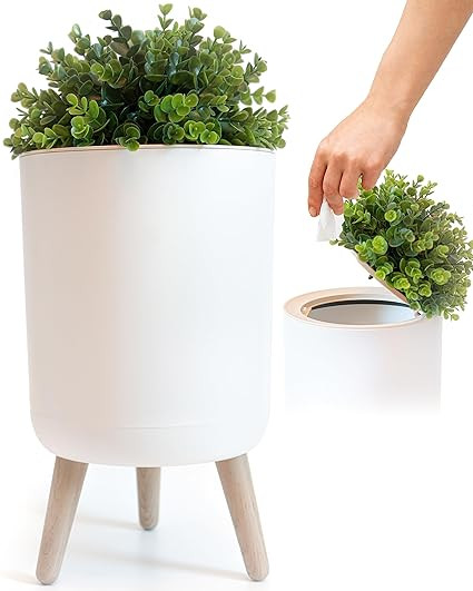 Earth & Mango Small Bathroom Trash Can with Lid, Small Bathroom Garbage Can with Plant Style Lid,... | Amazon (US)