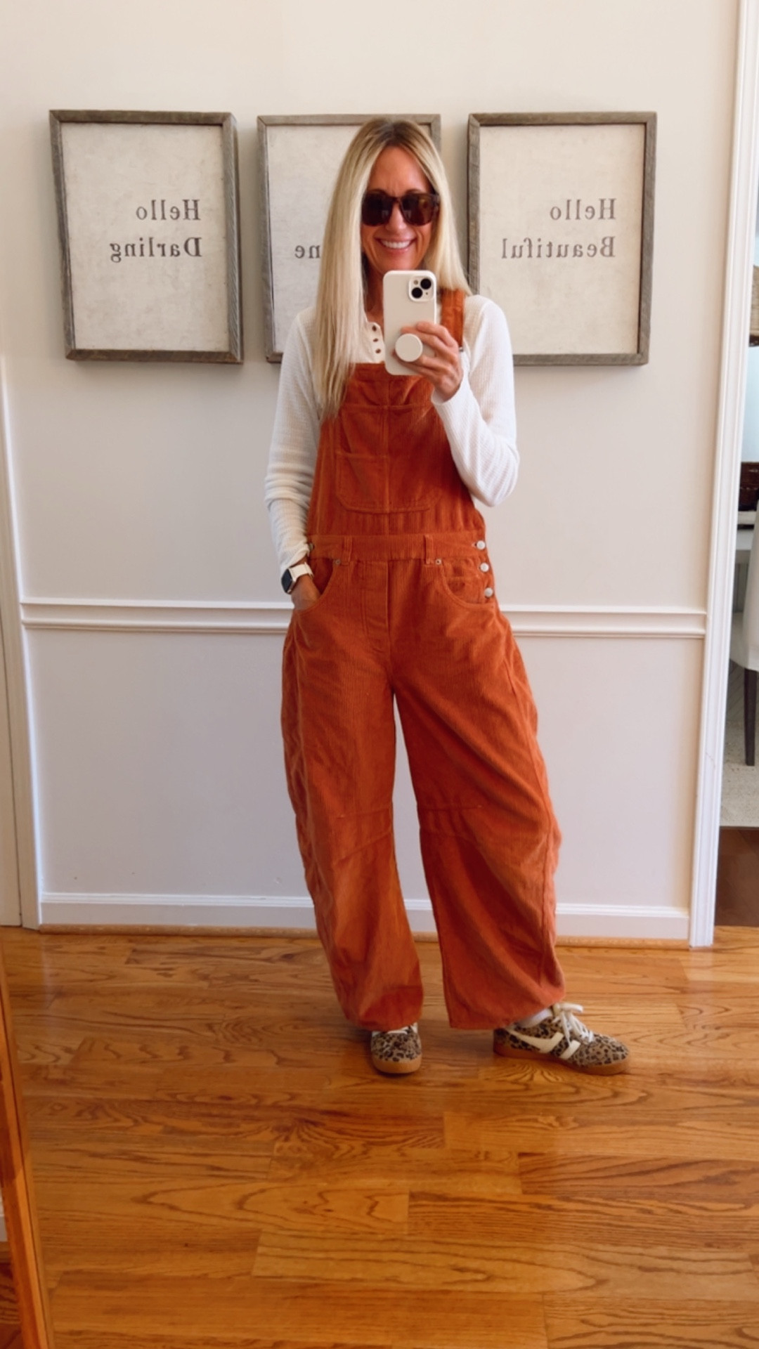 Overalls are such an easy life hack!
You have e your outfit done after adding a tee and cute kicks!
I love these barrel corduroy overalls and the color for fall and winter!
I linked this years version and some dupes of these for a better price!
Pair them with this henly- love the gold detail on buttons peaking through & faux fur leopard 
sneaks🥰
@freepeople #freepeople #gola @gola 

#LTKOver40 #LTKootd #LTKStyleTip