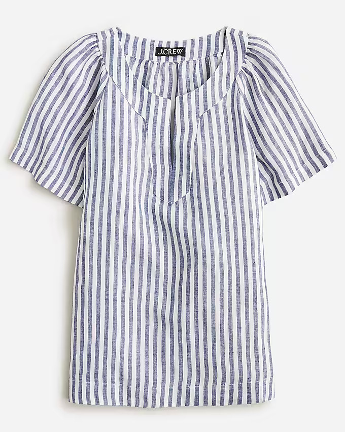 Flutter-sleeve linen V-neck top in stripe | J. Crew US