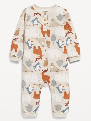 Printed Long-Sleeve Thermal-Knit Henley One-Piece for Baby | Old Navy (US)