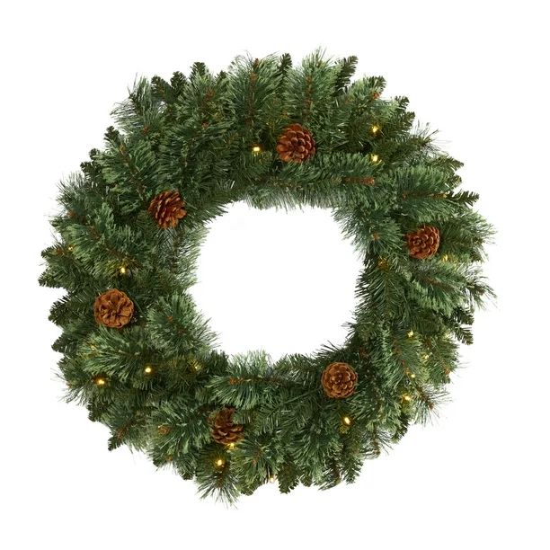 Nearly Natural 24" White Mountain Pine Artificial Christmas Wreath with LED Lights | Walmart (US)