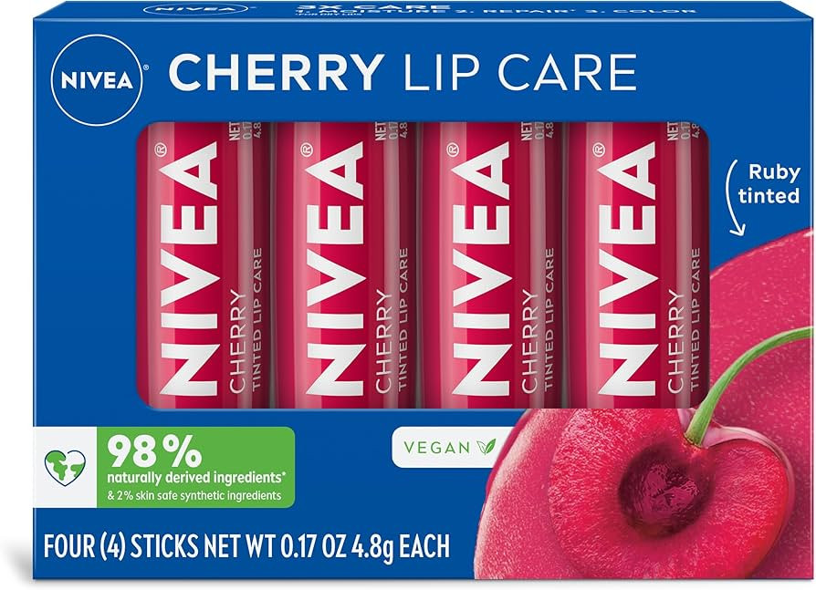 NIVEA Cherry Lip Care, Tinted Lip Balm Pack with Shea Butter, Nourishing Oils and Vitamin C & E, ... | Amazon (US)