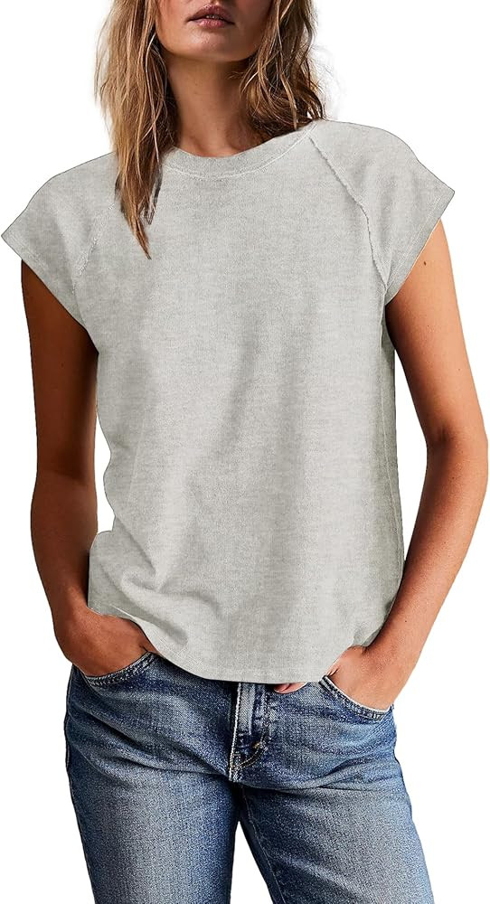 Yanekop Womens Short Sleeve Shirts Crewneck T Shirts Basic Tees Casual Summer Tops Cap Sleeve Top... | Amazon (US)