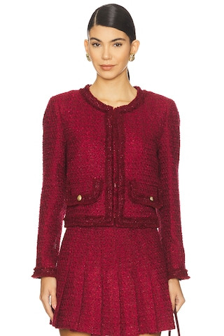 Alice + Olivia Landon Cropped Box Jacket With Trim in Oxblood from Revolve.com | Revolve Clothing (Global)