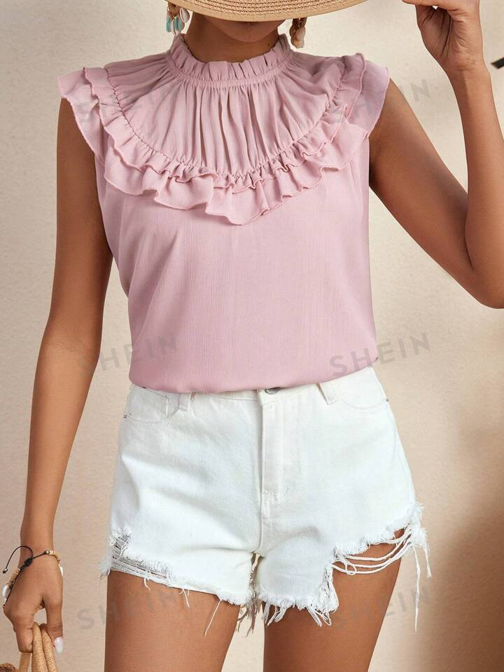 SHEIN VCAY Vrouwen Ruches Rand Kraag Shirt | SHEIN