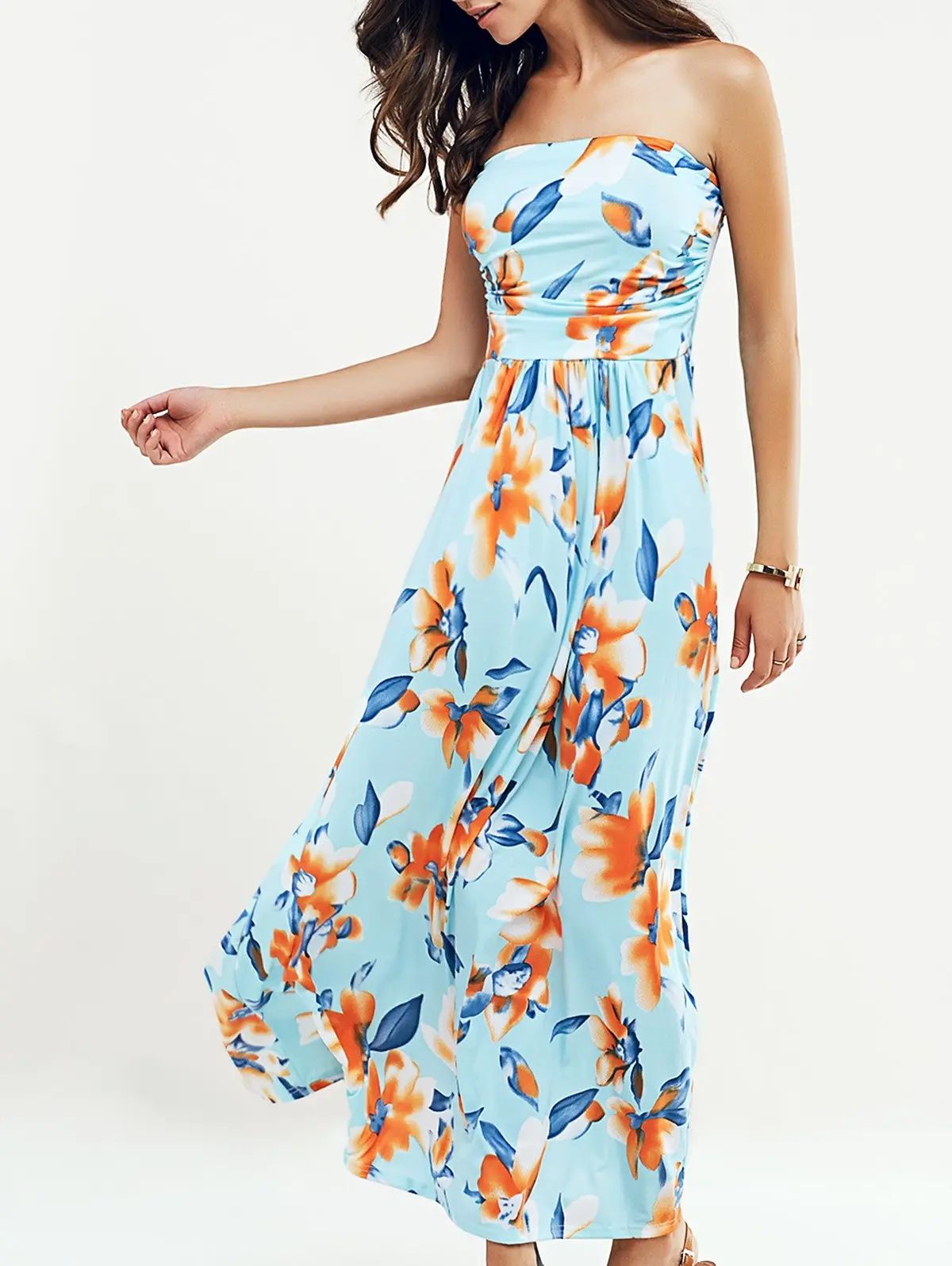 Beach Maxi Floral Bandeau Strapless Summer Dress | Dresslily US