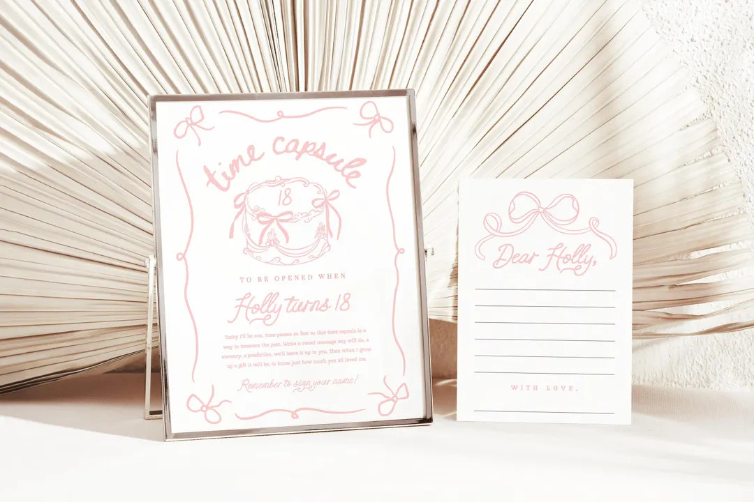 Coquette Bow Birthday Time Capsule, Girl First Birthday Capsule Template Printable, Blush Pink Bo... | Etsy (Global)