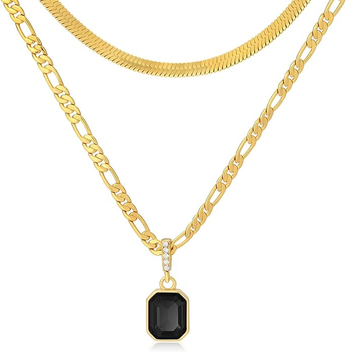 Mesovor Gold Crystal Layered Necklaces for Women Trendy, 18K Gold Plated Statement Crystal Pendan... | Amazon (US)