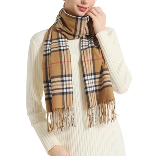 RonFoxi Womens Plaid Scarf - Classic Soft Camel Scarves Tassel Tartan Plaid Neck Scarf Checkered Long Scarf Shawl for Women Cold Weather(Style 1) | Amazon (US)