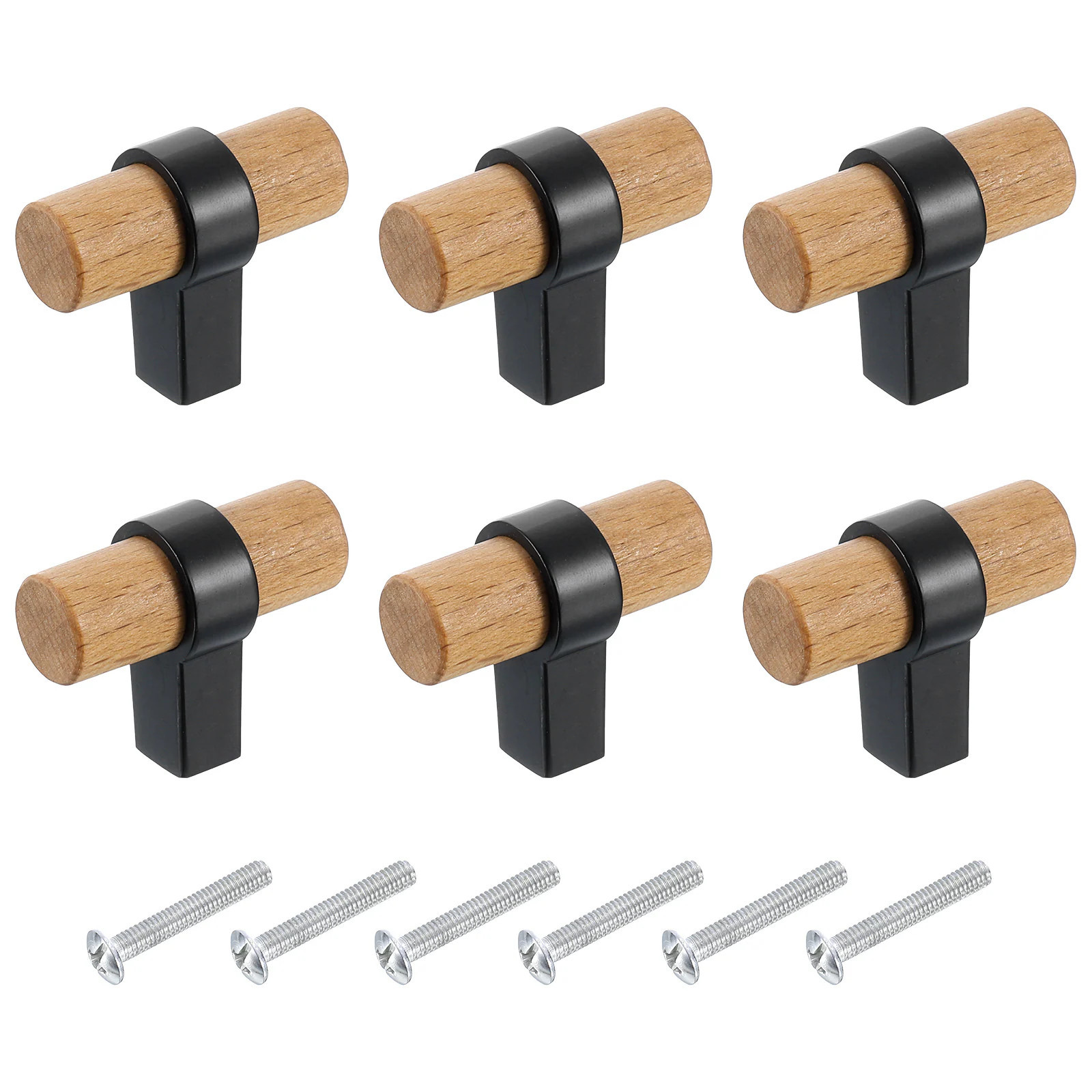 Unique Bargains 6pcs T Bar Wooden Drawer Pulls Wood Single Hole Dresser Drawer Knobs Furniture Dresser Pull Handles with Screws for Home Kitchen Room | Lowe's