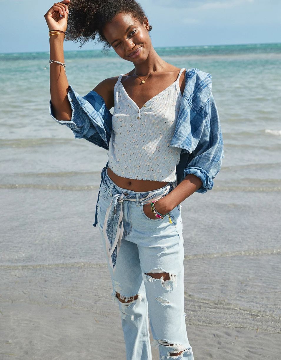 AE Stretch Ripped Highest Waist Mom Jean | American Eagle Outfitters (US & CA)