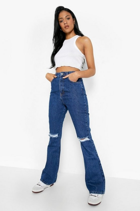 Tall Distressed High Waist Bootcut Flare Jean | Boohoo.com (US & CA)