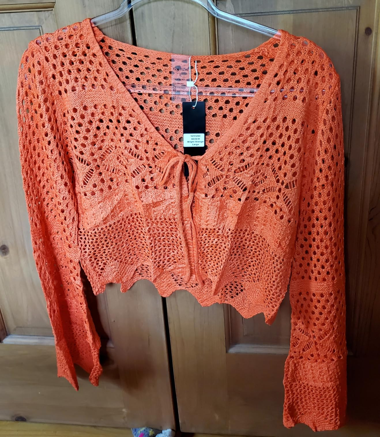 Women's Lightweight Summer V-Neck Tie Front Cropped Cardigan Bell Long Sleeve Crochet Knit Open F... | Amazon (US)