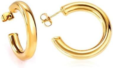 Chunky Simple Round 20mm 18K Gold/Silver Hoop earrings | Amazon (US)