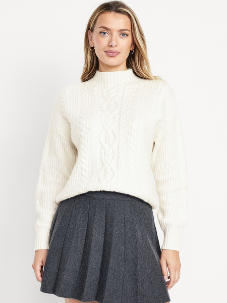 SoSoft Cropped Mock-Neck Cable Sweater | Old Navy (US)