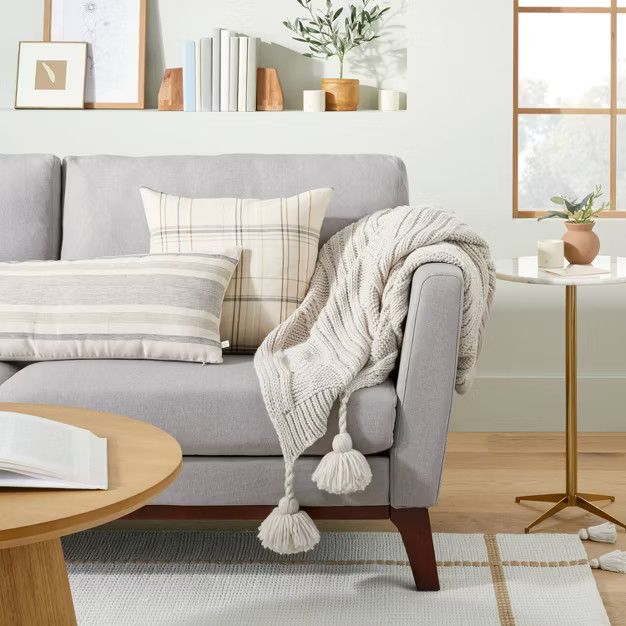 Chunky Cable Knit Tassels Throw Blanket Heathered Oatmeal - Hearth & Hand™ with Magnoli... | Target