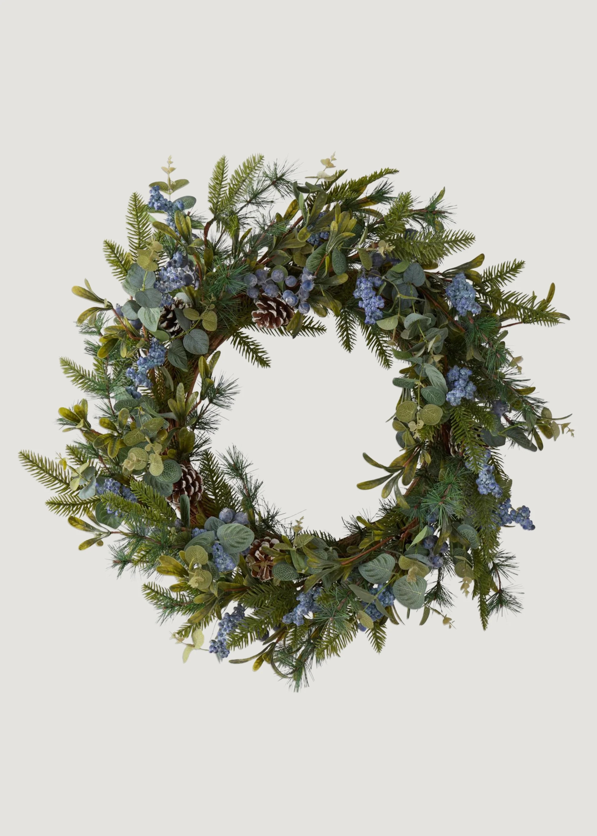 Fake Pine Wreath with Blue Berries | Holiday Wreaths at Afloral | Afloral