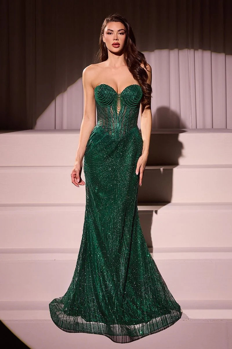 Maddox Gown - Emerald - STRAPLESS GLITTER EMBELLISHED GOWN | Lady Black Tie