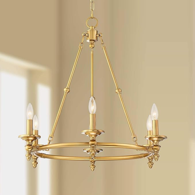 Wagon Wheel Gold Chandelier - 6 Light, Antique Brass Modern Farmhouse Chandelier for Bedrooms, Di... | Amazon (US)