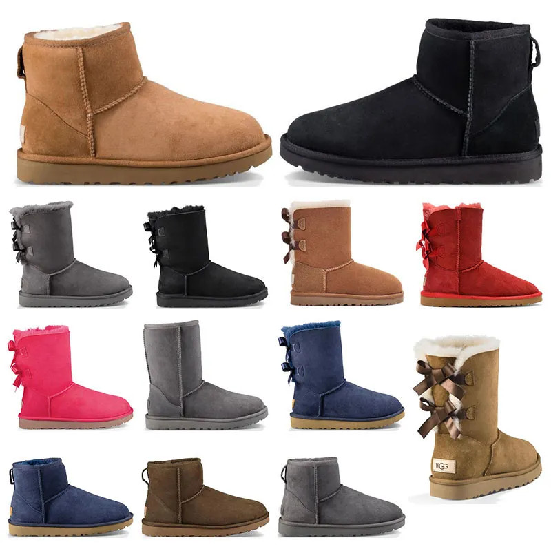 Designer Boots Women Booties Classic Snow Boot Ankle Mini Short Bow Fur For Winter Black Grey Che... | DHGate