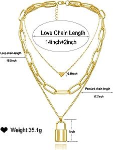 Dcfywl731 Punk Gold Layered Lock Necklace for Women 14K Gold Plated Paperclip Chain Link Necklace... | Amazon (US)