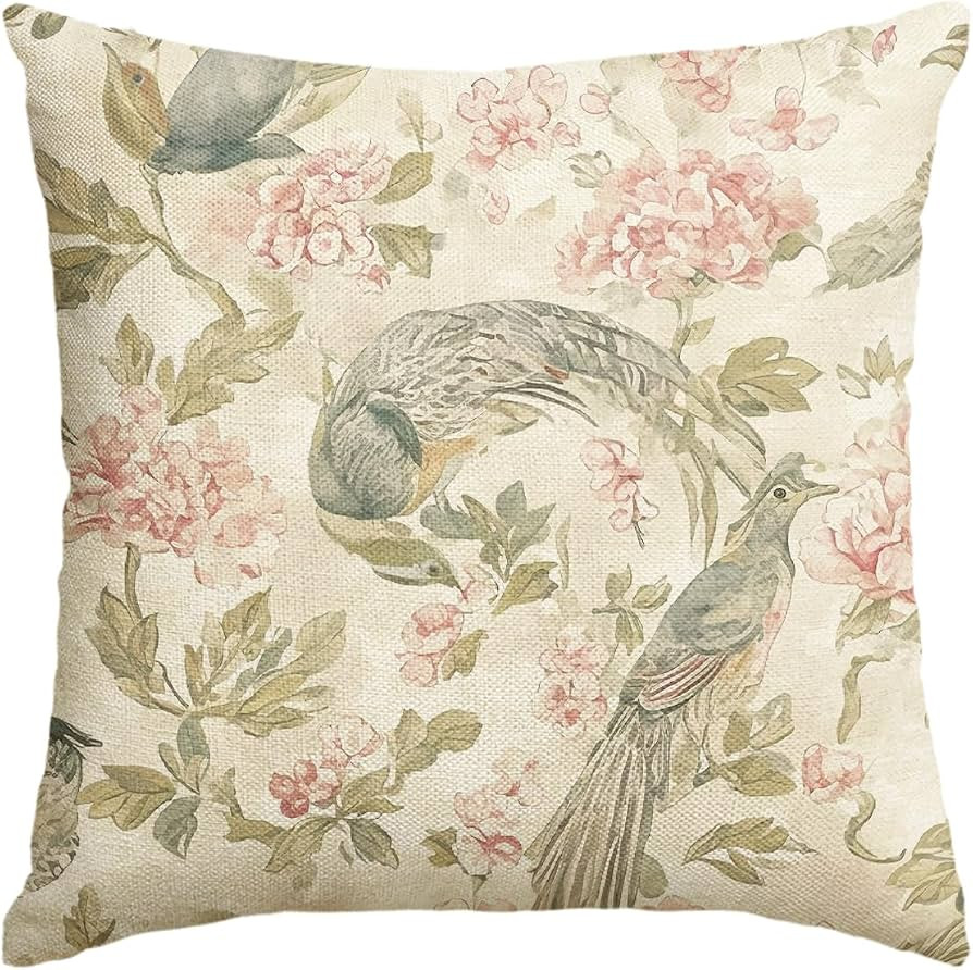 AVOIN colorlife Chinoiserie Flowers Birds Light Green Throw Pillow Cover, 18 x 18 Inch Cushion Ca... | Amazon (US)