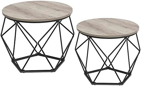 VASAGLE Round Coffee Table Set of 2, Small Coffee Table with Steel Frame, Side End Table for Livi... | Amazon (US)