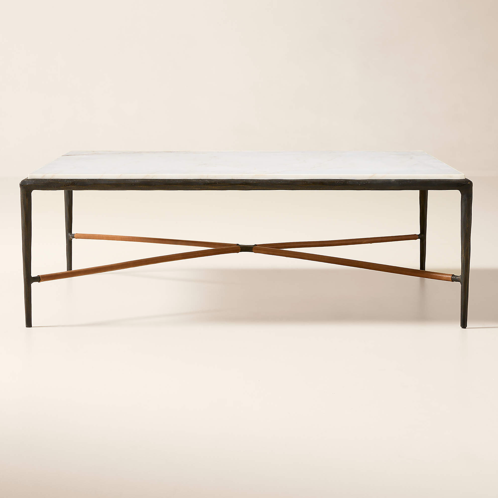 Kingsley 46" White Marble and Cast Metal Square Coffee Table by Todd Snyder | CB2 | CB2