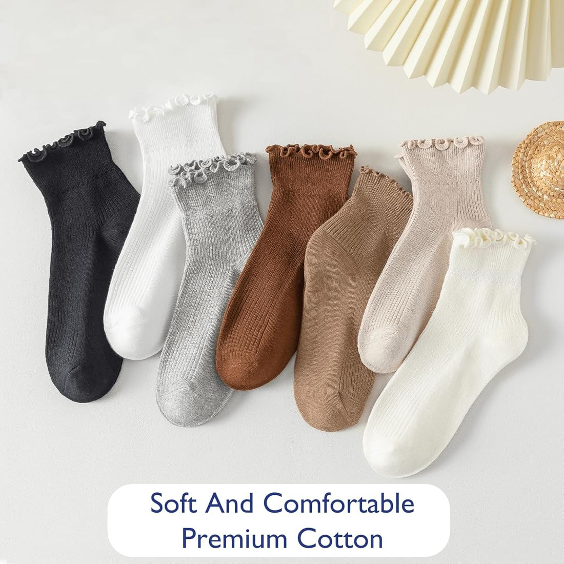Hstyle 6 Pairs of Ruffle Socks Women, Ruffle Turn-Cuff Casual Cute Girl Ruffle Socks Breathable C... | Amazon (US)