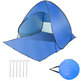 Blue 2-Person/3-Person Outdoor Portable Pop Up Beach Camping Tent for Shade Sun Shelter Beach Canopy | The Home Depot