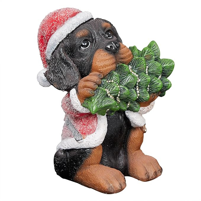 Alpine Corporation WAZ318 Black and Tan Puppy Holding Pine Tree Christmas Statue, Holiday Decor, ... | Amazon (US)