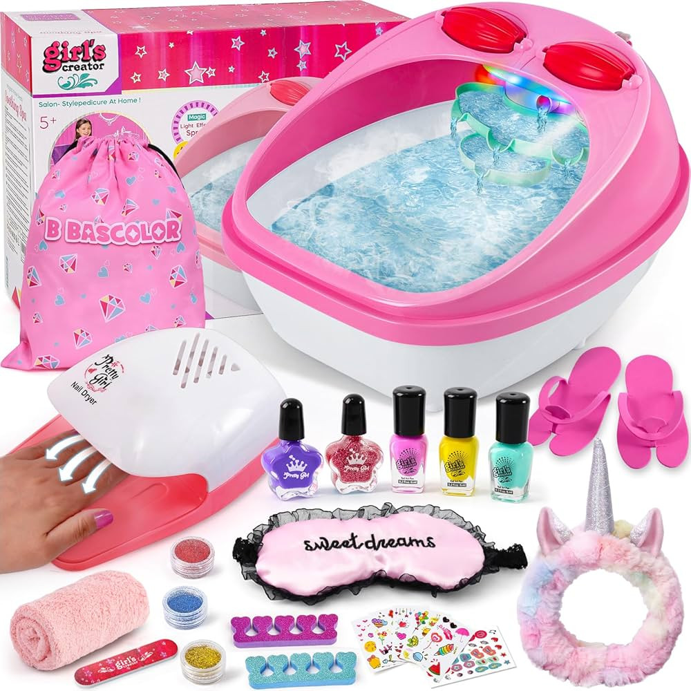 Kids Foot Spa & Nail Kit Set, Kids Spa Day Kit for Girls, Massage Foot Soak Tub and Nail Dryer, T... | Amazon (US)