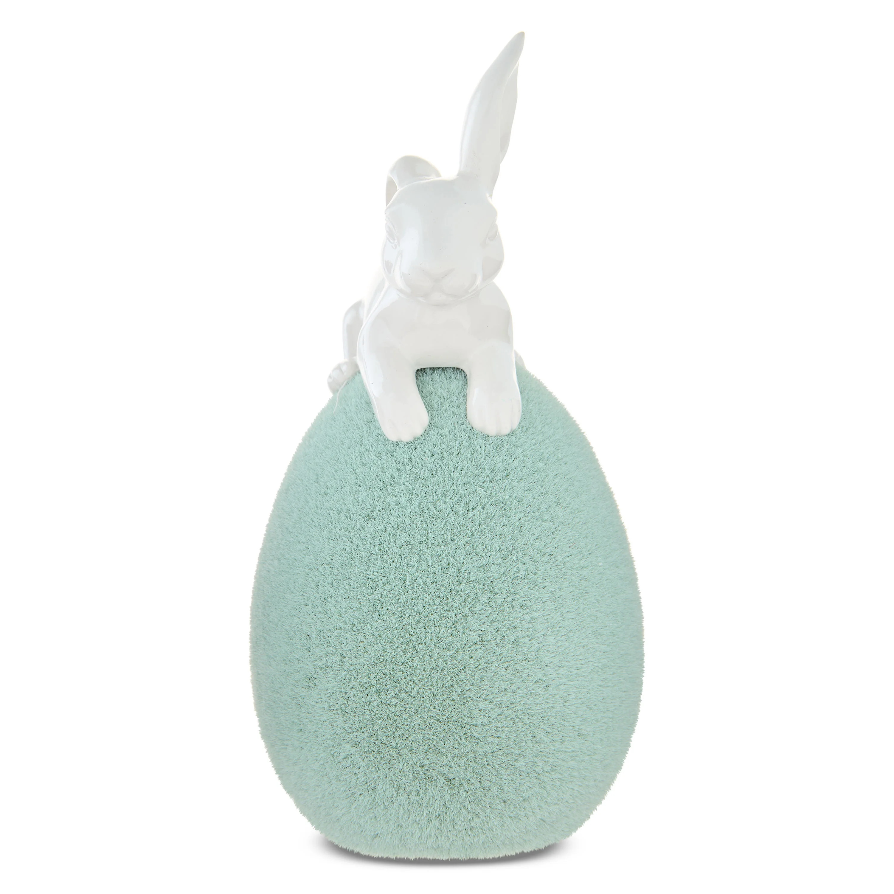 Bunny on Flocked Egg Tabletop Decoration, Green and White, 6.5", Easter by Way To Celebrate | Walmart (US)