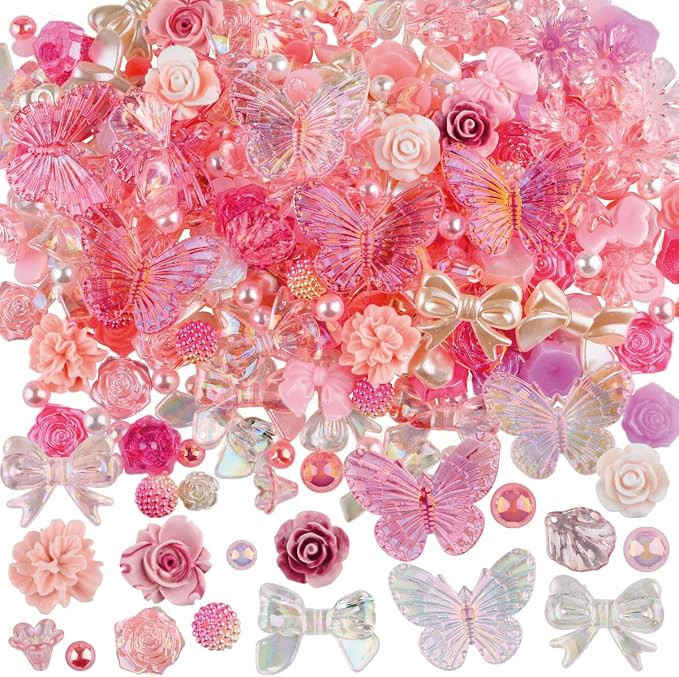 350 Pieces 3D Resin ABS Colorful Rose Flower Bows Butterfly Charms with Flatback Half Round Pearl... | Amazon (US)