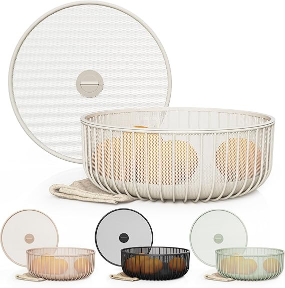 LIBKEN Metal Fruit Bowl with Mesh Lid and Basket - Fruit and Vegetable Holder for Kitchen Counter... | Amazon (US)