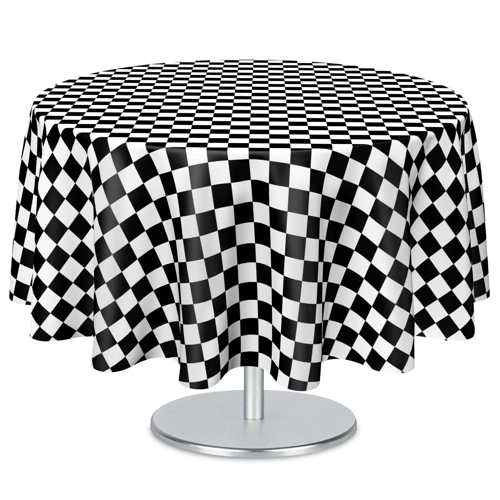 Mulbozy 2 Pcs Checkered Round Tablecloth, 84 inches Disposable Plastic Black and White Gingham Ci... | Amazon (US)