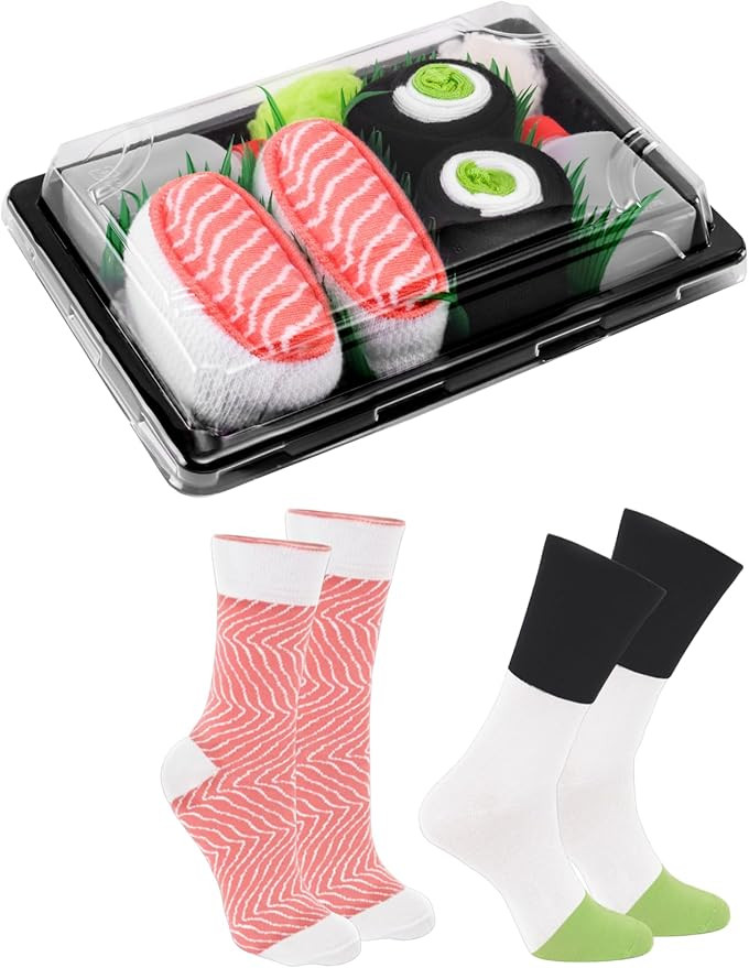 Rainbow Socks - Men's Women's - Sushi Socks Box Salmon Cucumber Maki - 2 Pairs | Amazon (US)