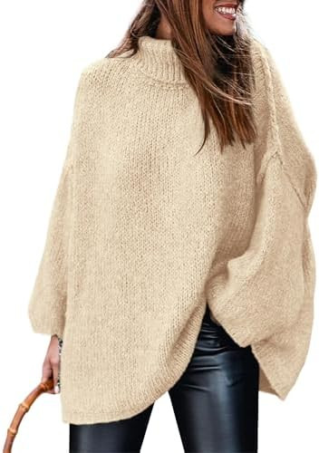 PRETTYGARDEN Turtleneck Oversized Sweaters Chunky Knit Pullover Tops | Amazon (US)