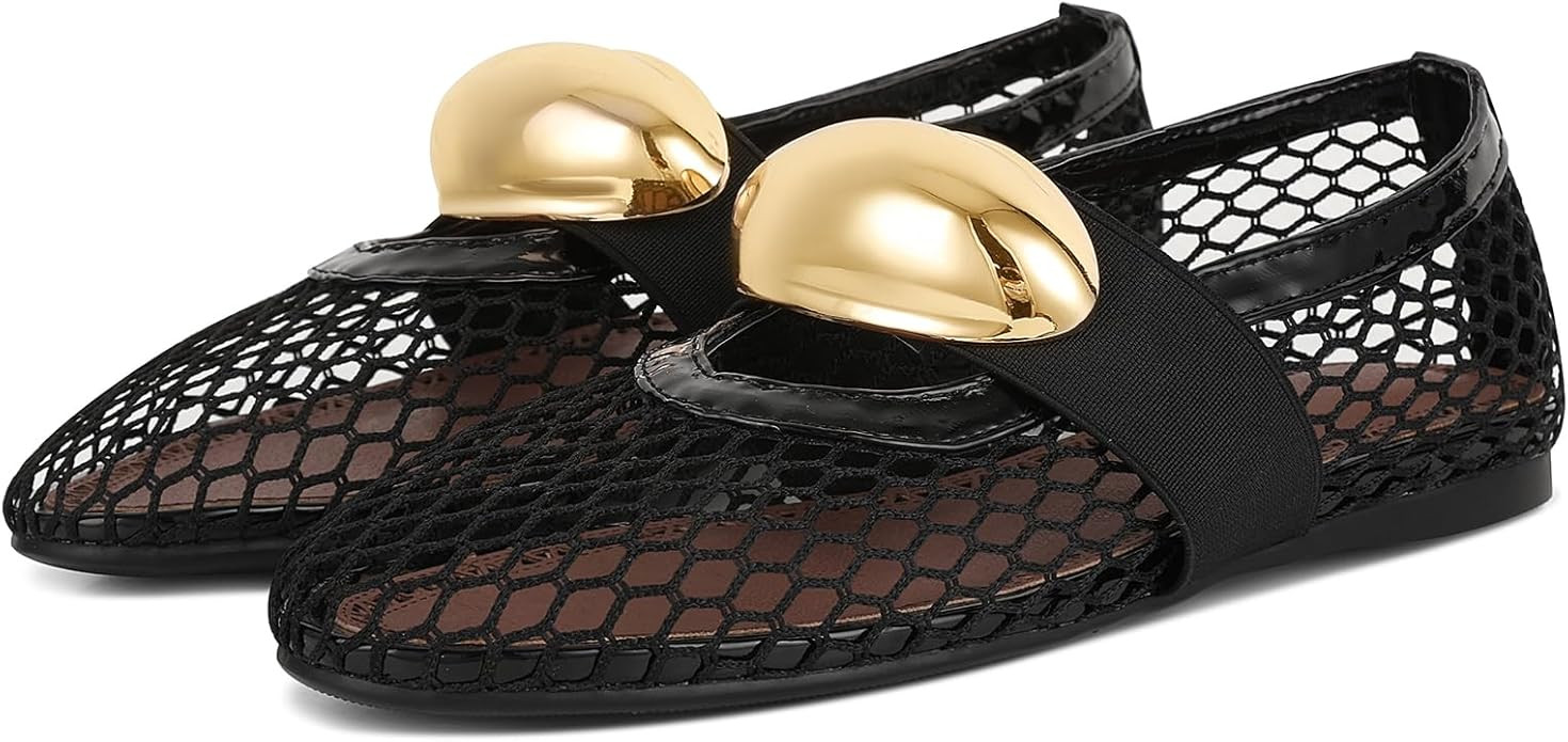 Mesh Ballet Flats for Women Ballerina Mary Jane Flats Round Toe Buckle Ballet Flats Shoes for Wom... | Amazon (US)