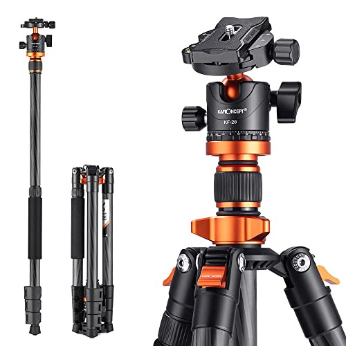 K&F Concept 63" Carbon Fiber Camera Tripods,D254C1+BH-28L Compact Tripod with Detachable Monopod, Metal Ball Head 10KG Load Capacity with Quick Release Plate for SLR DSLR Digital Camera/Camcorder | Amazon (US)